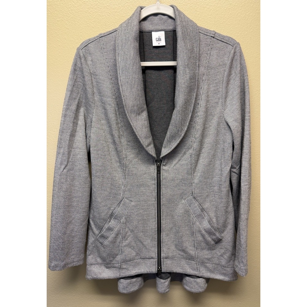 Cabi Drop Off Black White Jacket Medium style 5300 Zip Back Blazer Career Stripe